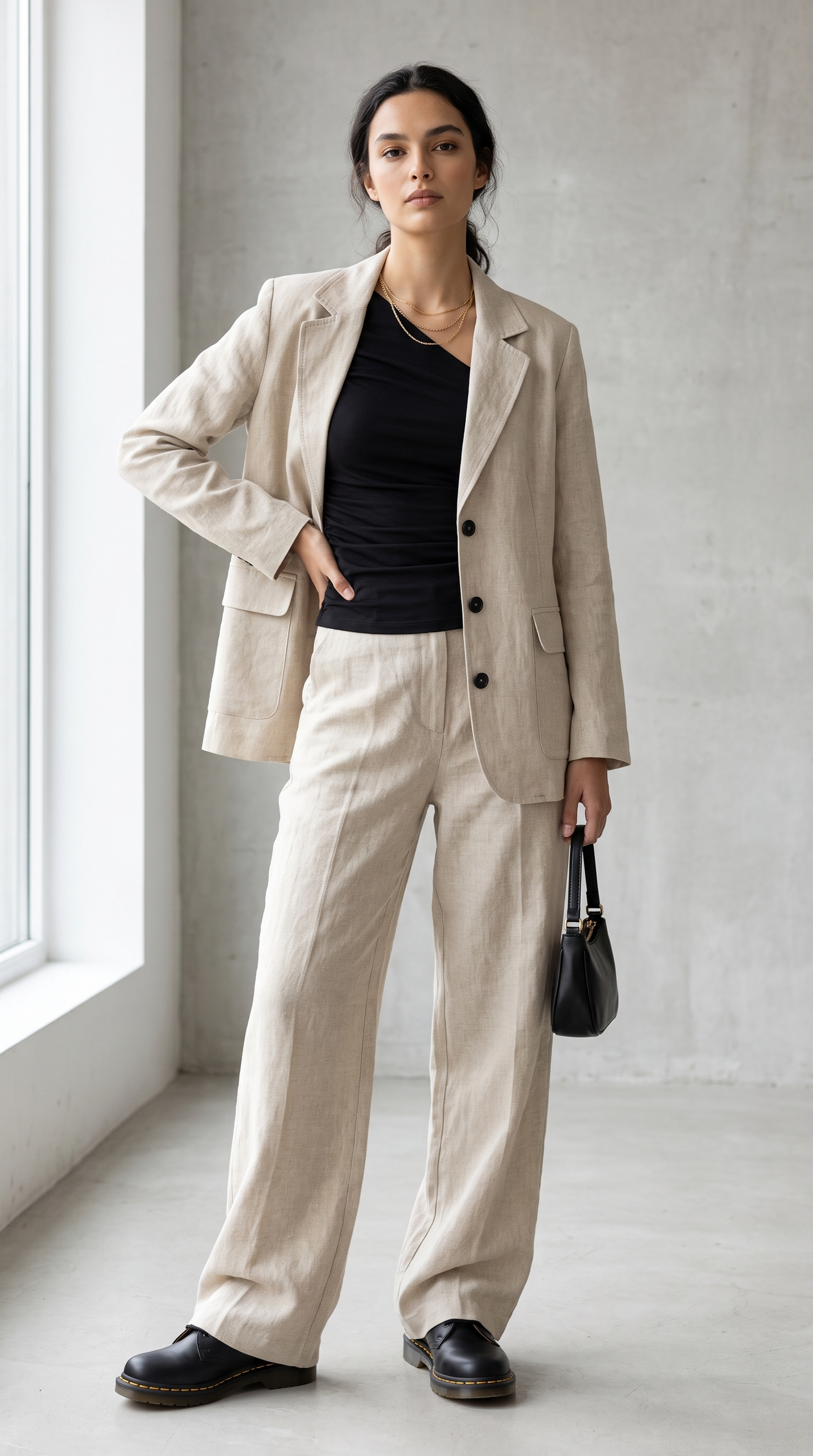Women's Tailored Beige Linen Suit Set