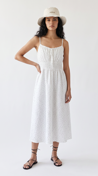 Elegant White Polka Dot Summer Strap Dress