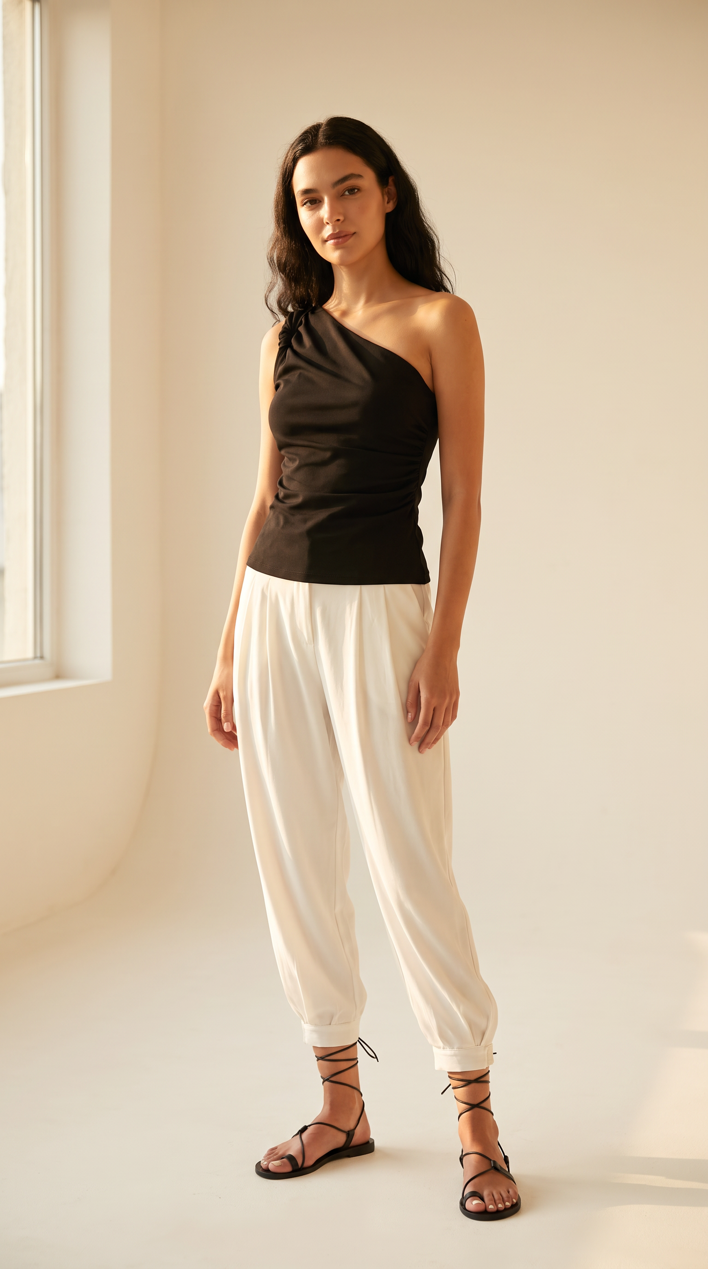 Black Top & White Trousers Set