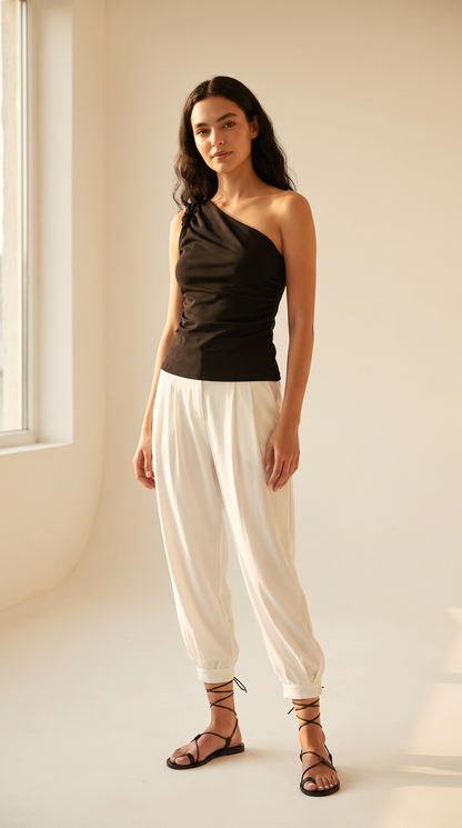 Black Top & White Trousers Set