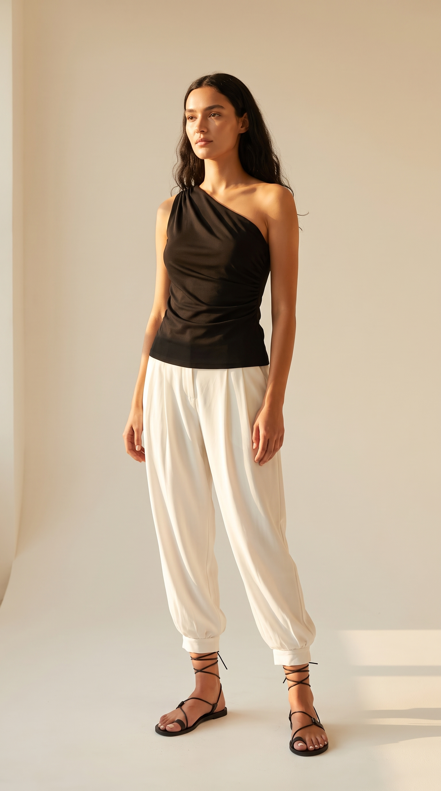 Black Top & White Trousers Set