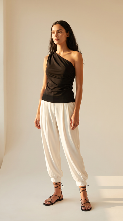 Black Top & White Trousers Set