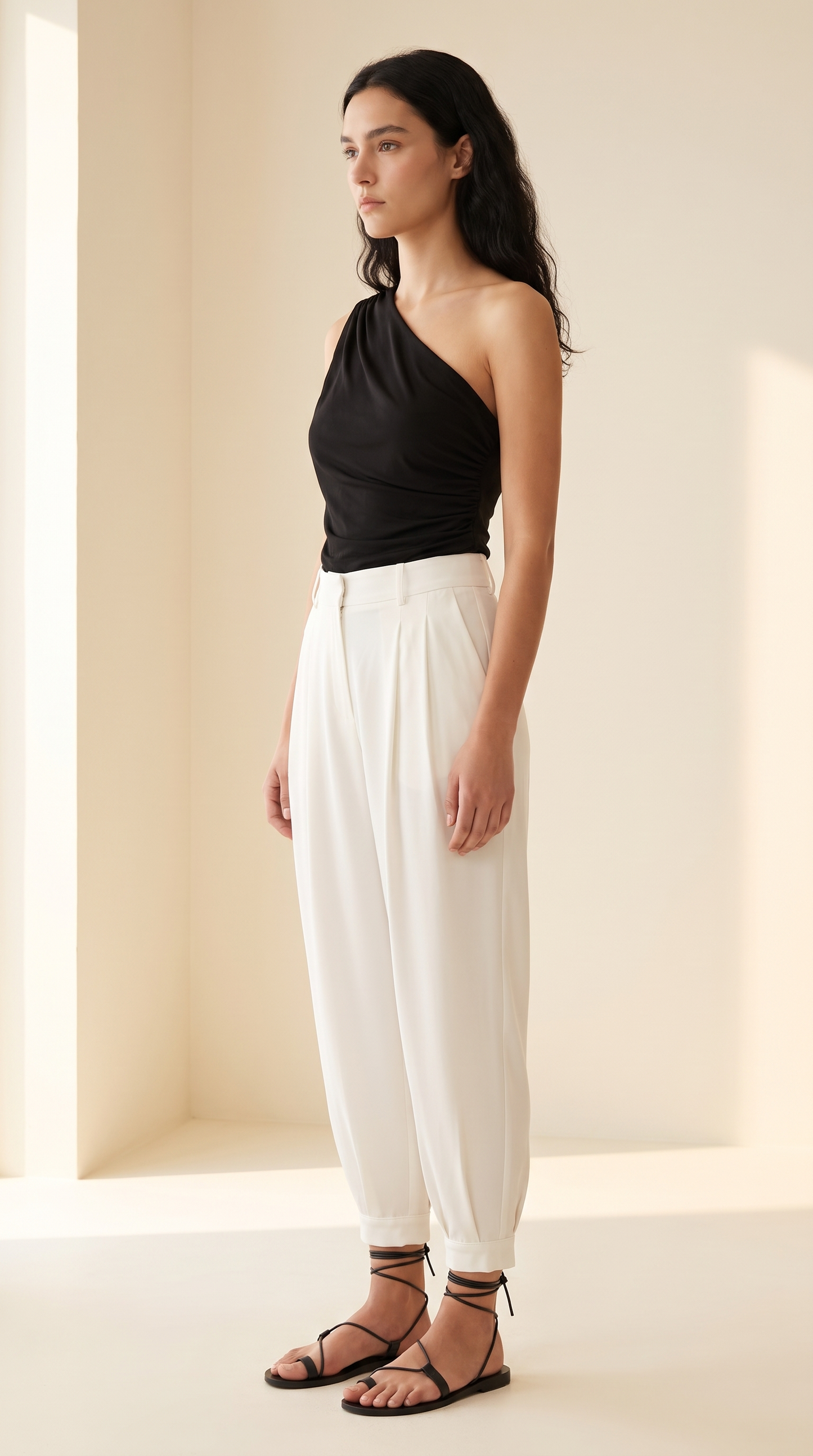 Black Top & White Trousers Set